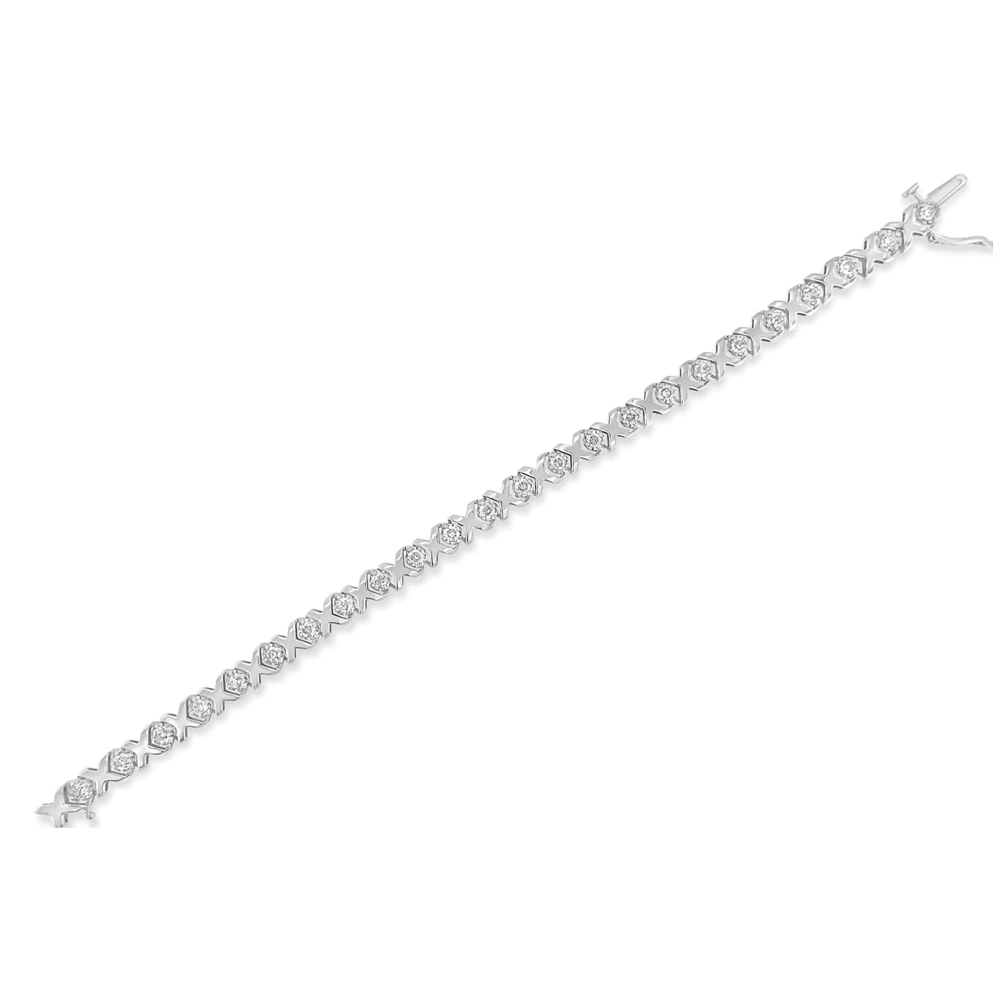 10k White Gold 2.00 Cttw Round - Cut Diamond "XOXO" Link 7" Bracelet (I - J Color, I2 - I3 Clarity) - Jaazi Intl