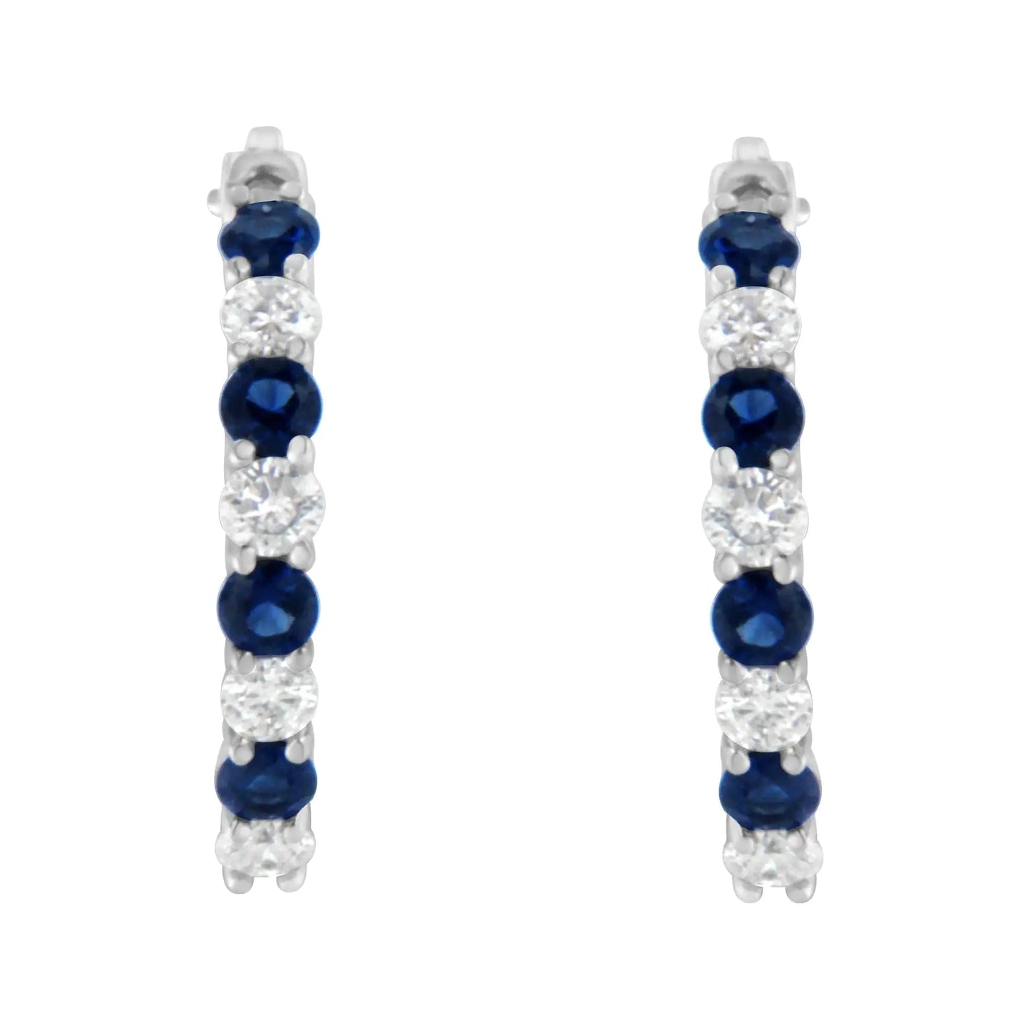 10K White Gold 2.5MM Sapphire Gemstone and 1/2 Cttw Diamond Hoop Earrings (H - I Color, I1 - I2 Clarity) - Jaazi Intl