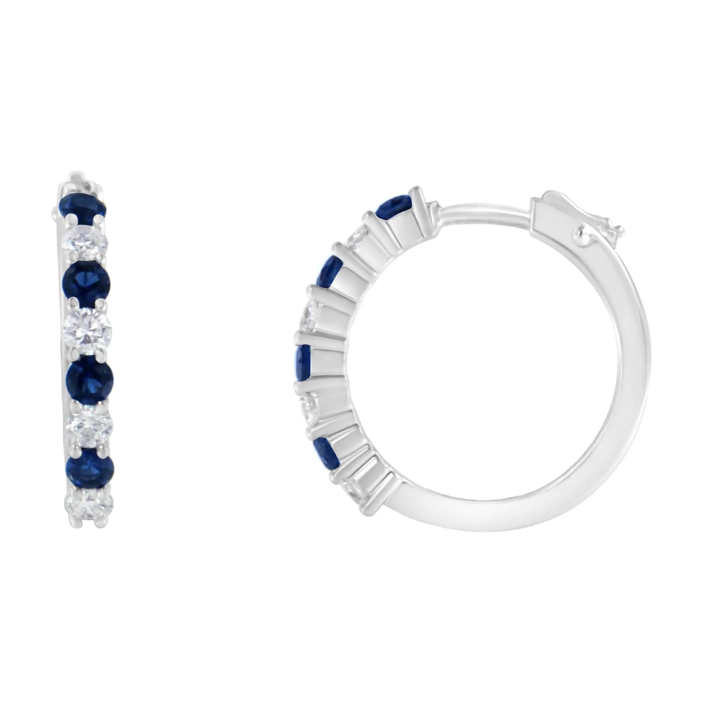 10K White Gold 2.5MM Sapphire Gemstone and 1/2 Cttw Diamond Hoop Earrings (H - I Color, I1 - I2 Clarity) - Jaazi Intl