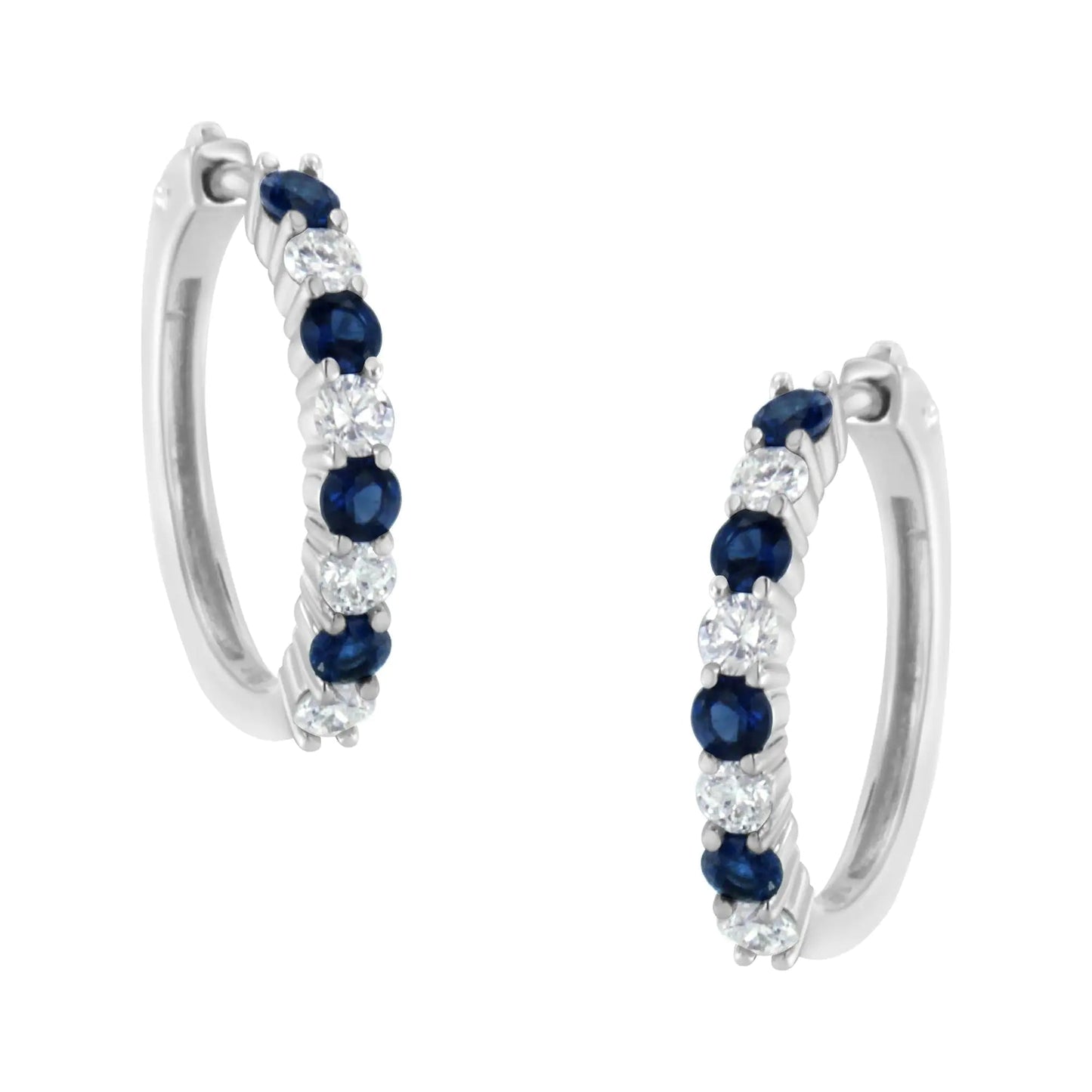 10K White Gold 2.5MM Sapphire Gemstone and 1/2 Cttw Diamond Hoop Earrings (H - I Color, I1 - I2 Clarity) - Jaazi Intl