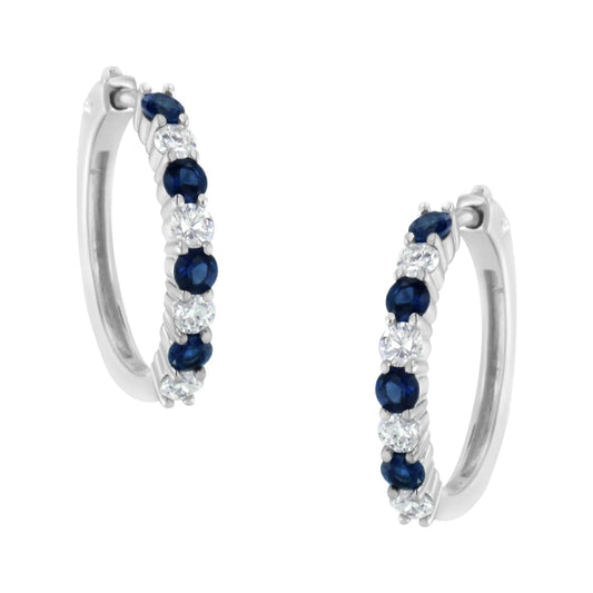 10K White Gold 2.5MM Sapphire Gemstone and 1/2 Cttw Diamond Hoop Earrings (H - I Color, I1 - I2 Clarity) - Jaazi Intl