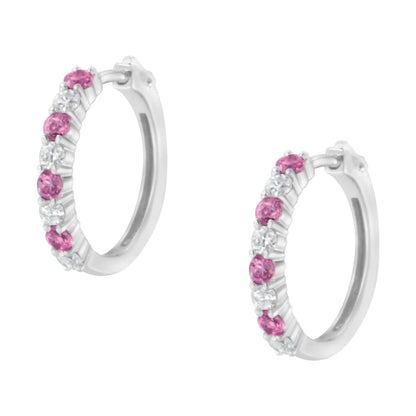 10K White Gold 2.5MM Sapphire Gemstone and 1/2 Cttw Diamond Hoop Earrings (H - I Color, I1 - I2 Clarity) - Jaazi Intl