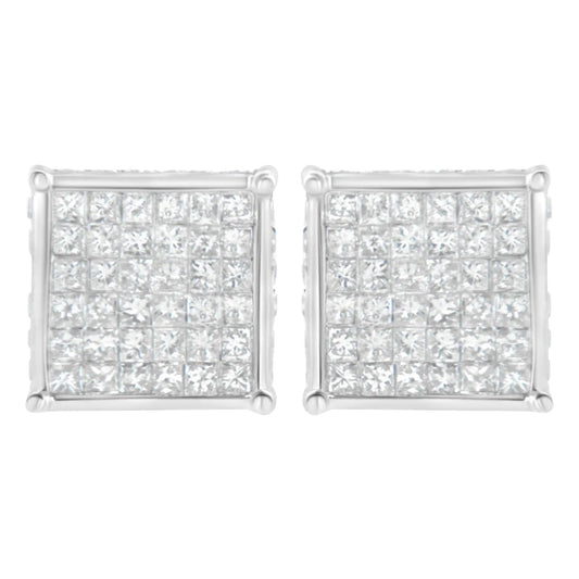 10K White Gold 2ct TDW Princess - Cut Composite Diamond Stud Earring (I - J ,I2 - I3) - Jaazi Intl