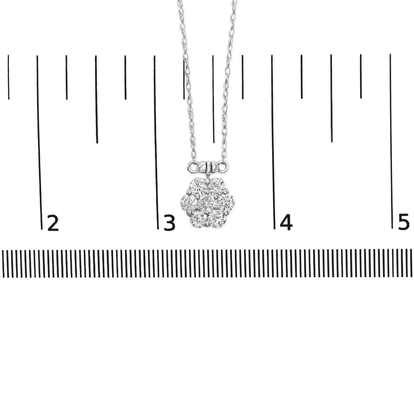 10K White Gold 3.0 Cttw Round - Cut Diamond 7 Stone Cluster Station Necklace (H - I Color, I1 - I2 Clarity) - 18" - Jaazi Intl