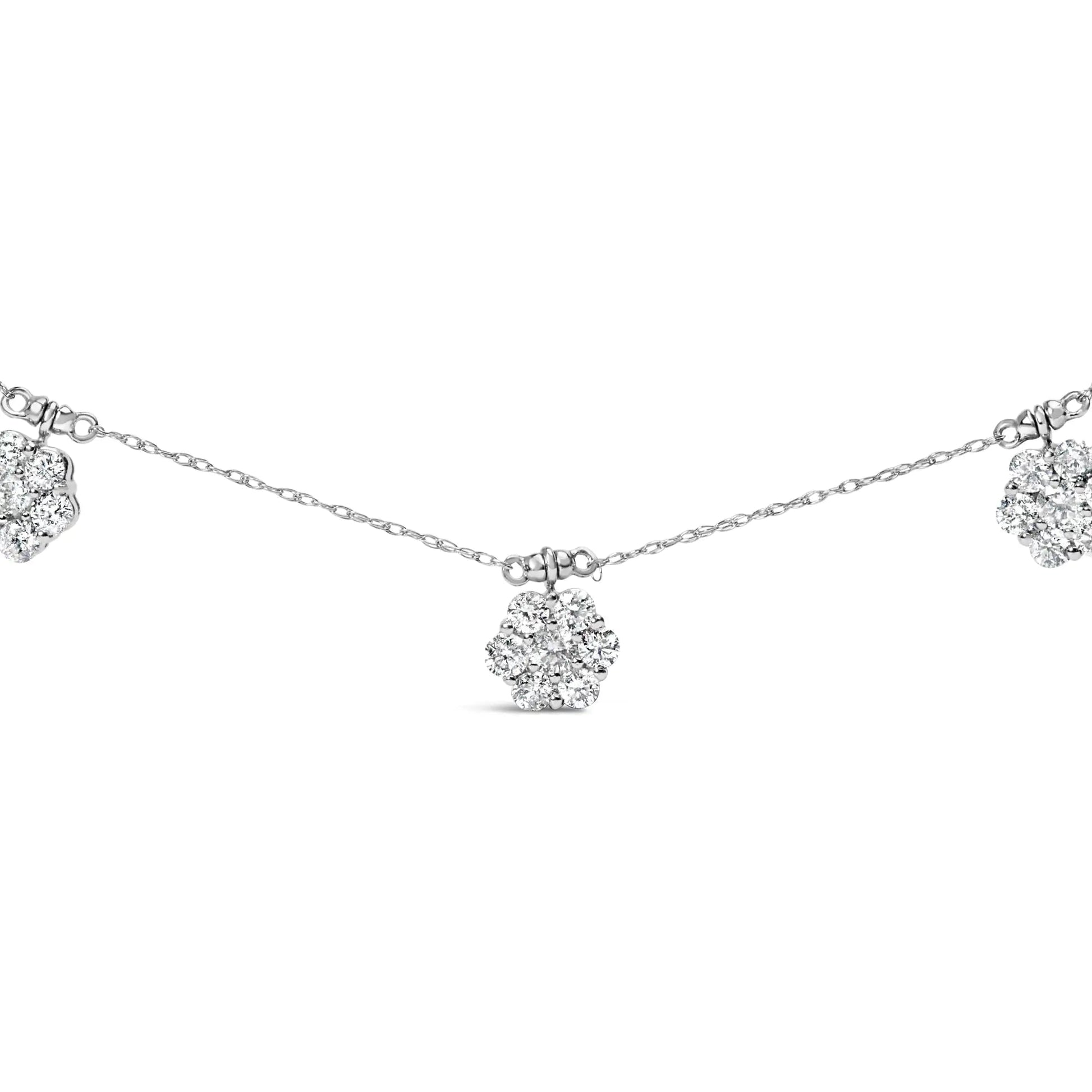 10K White Gold 3.0 Cttw Round - Cut Diamond 7 Stone Cluster Station Necklace (H - I Color, I1 - I2 Clarity) - 18" - Jaazi Intl