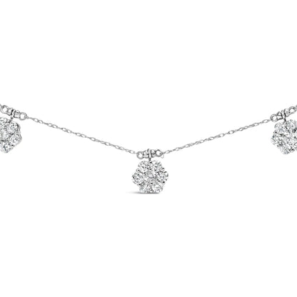 10K White Gold 3.0 Cttw Round - Cut Diamond 7 Stone Cluster Station Necklace (H - I Color, I1 - I2 Clarity) - 18" - Jaazi Intl