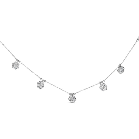 10K White Gold 3.0 Cttw Round - Cut Diamond 7 Stone Cluster Station Necklace (H - I Color, I1 - I2 Clarity) - 18" - Jaazi Intl