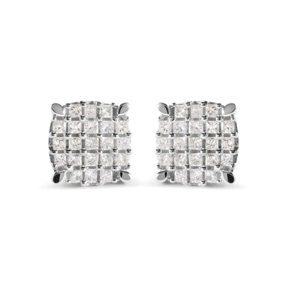 10K White Gold 3/4 Cttw Princess Diamond Composite Cushion Shape Stud Earrings (I - J Color, I1 - I2 Clarity) - Jaazi International