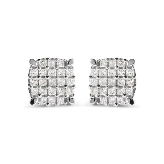 10K White Gold 3/4 Cttw Princess Diamond Composite Cushion Shape Stud Earrings (I - J Color, I1 - I2 Clarity) - Jaazi International