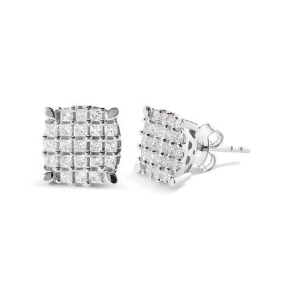 10K White Gold 3/4 Cttw Princess Diamond Composite Cushion Shape Stud Earrings (I - J Color, I1 - I2 Clarity) - Jaazi International