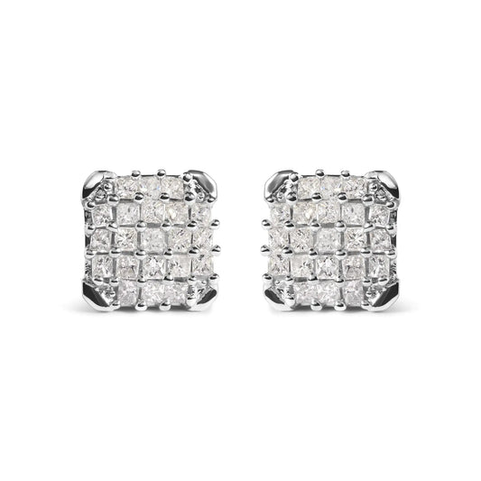 10K White Gold 3/4 Cttw Princess Diamond Composite Open Frame Stud Earrings (I - J Color, I1 - I2 Clarity) - Jaazi Intl