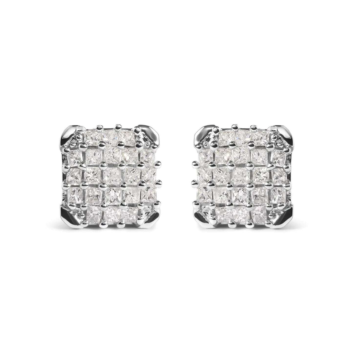 10K White Gold 3/4 Cttw Princess Diamond Composite Open Frame Stud Earrings (I - J Color, I1 - I2 Clarity) - Jaazi Intl