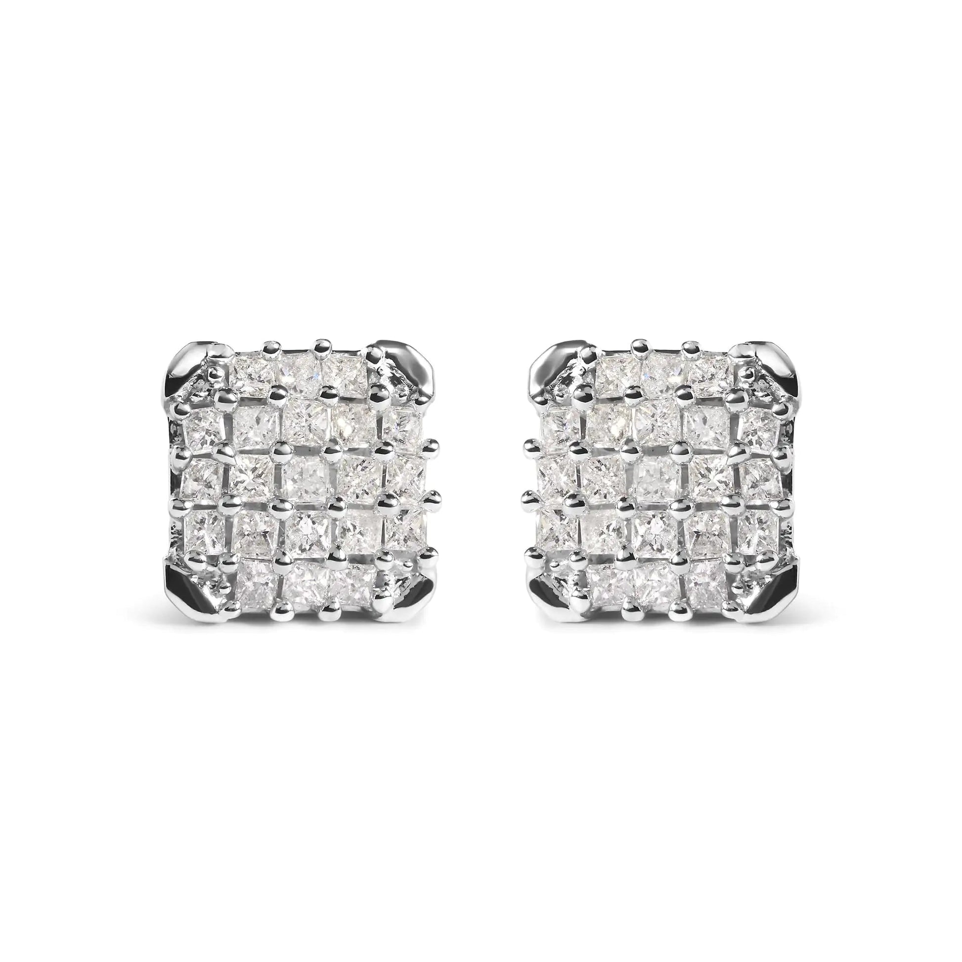 10K White Gold 3/4 Cttw Princess Diamond Composite Open Frame Stud Earrings (I - J Color, I1 - I2 Clarity) - Jaazi Intl