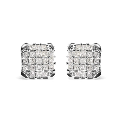 10K White Gold 3/4 Cttw Princess Diamond Composite Open Frame Stud Earrings (I - J Color, I1 - I2 Clarity) - Jaazi Intl