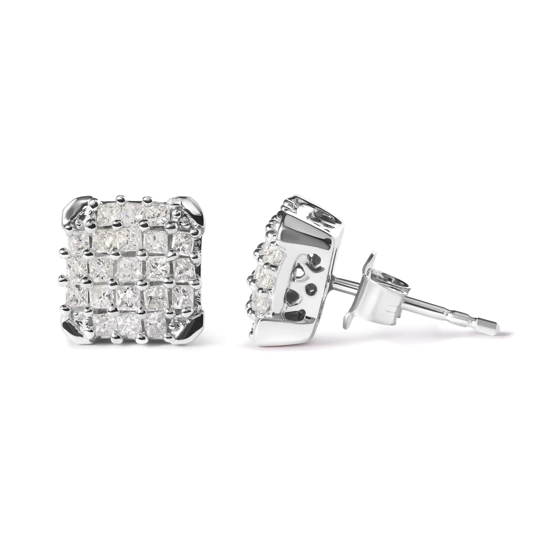 10K White Gold 3/4 Cttw Princess Diamond Composite Open Frame Stud Earrings (I - J Color, I1 - I2 Clarity) - Jaazi Intl