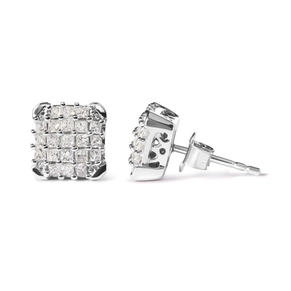 10K White Gold 3/4 Cttw Princess Diamond Composite Open Frame Stud Earrings (I - J Color, I1 - I2 Clarity) - Jaazi Intl