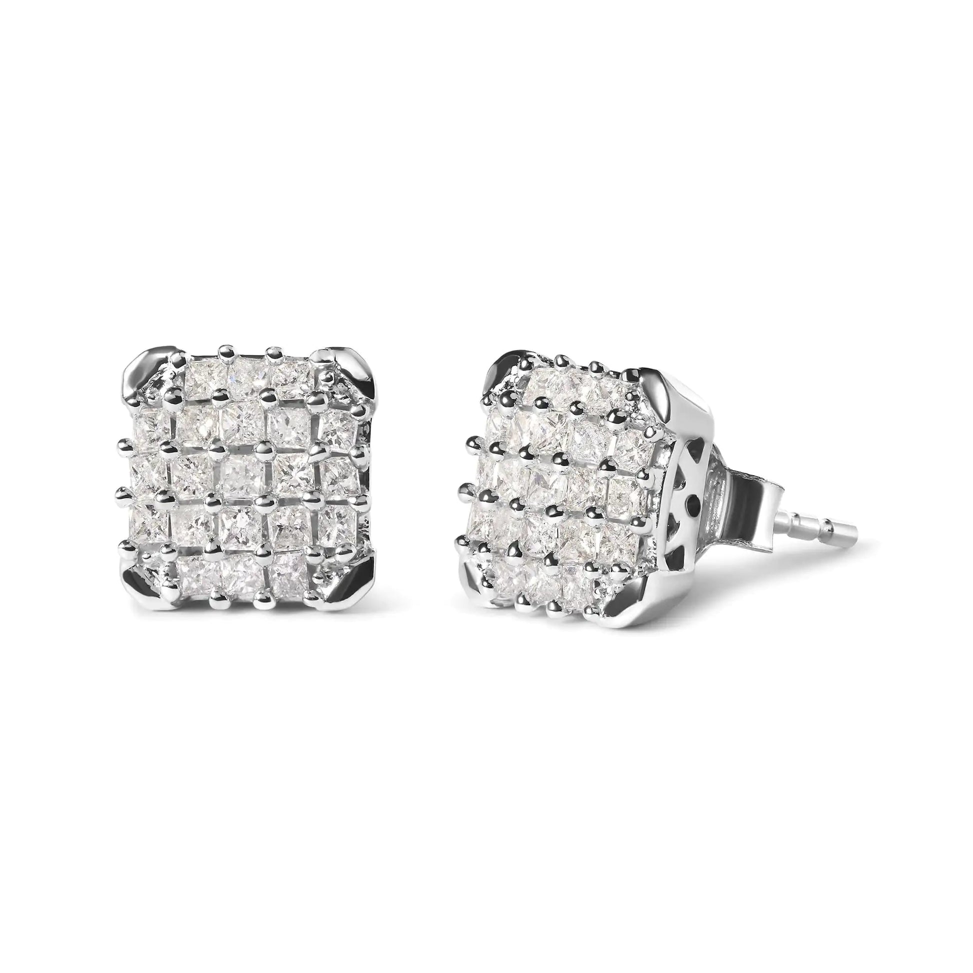 10K White Gold 3/4 Cttw Princess Diamond Composite Open Frame Stud Earrings (I - J Color, I1 - I2 Clarity) - Jaazi Intl