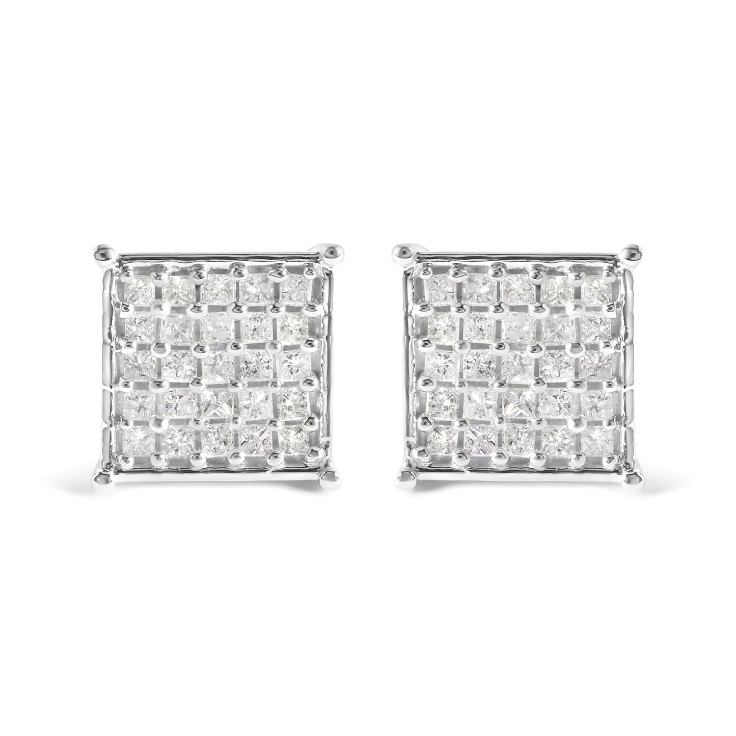 10K White Gold 3/4 Cttw Princess Diamond Composite Stud Earrings (I - J Color, I1 - I2 Clarity) - Jaazi Intl