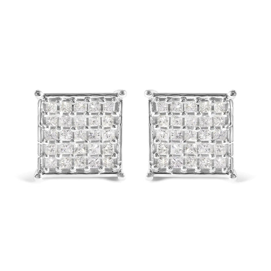 10K White Gold 3/4 Cttw Princess Diamond Composite Stud Earrings (I - J Color, I1 - I2 Clarity) - Jaazi Intl