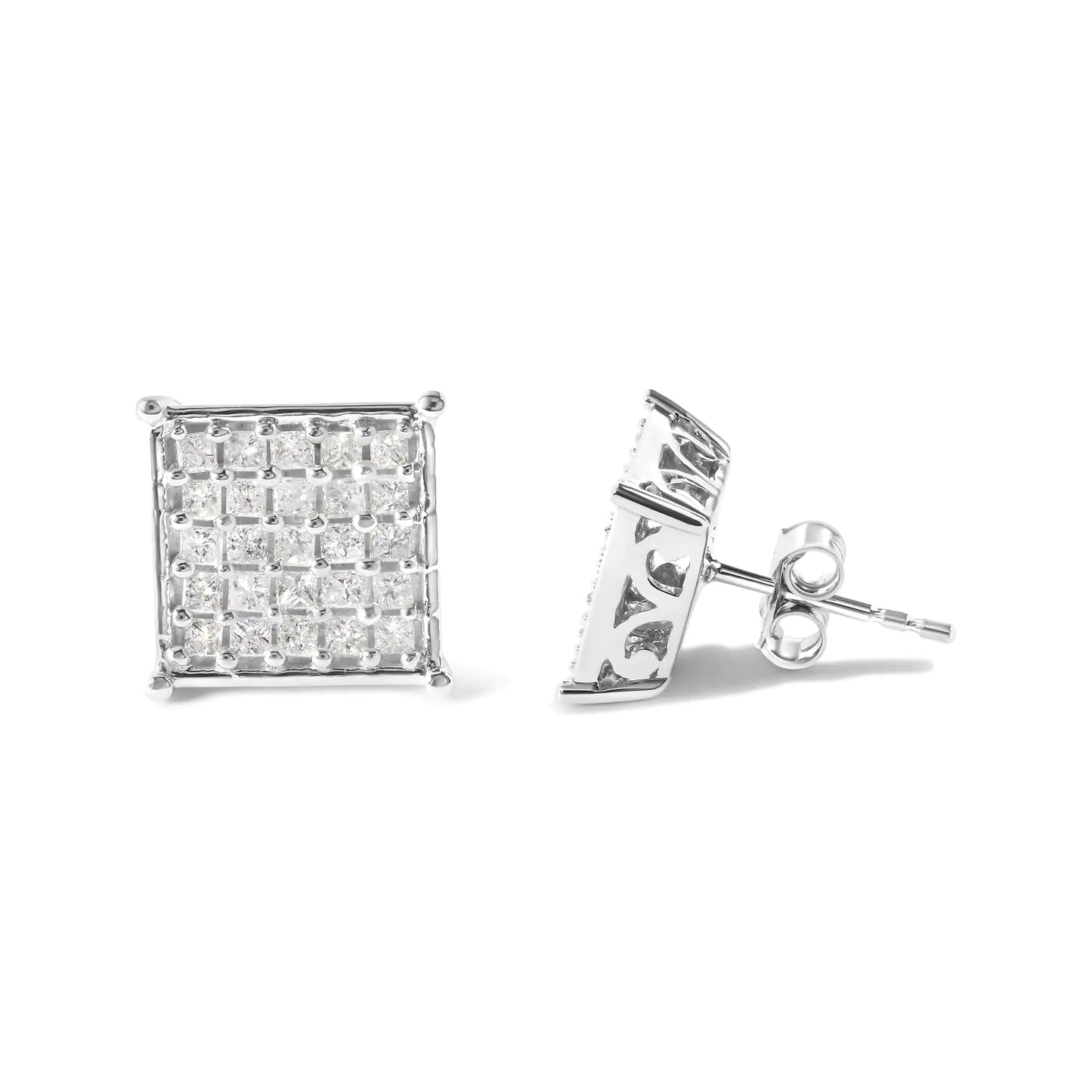 10K White Gold 3/4 Cttw Princess Diamond Composite Stud Earrings (I - J Color, I1 - I2 Clarity) - Jaazi Intl