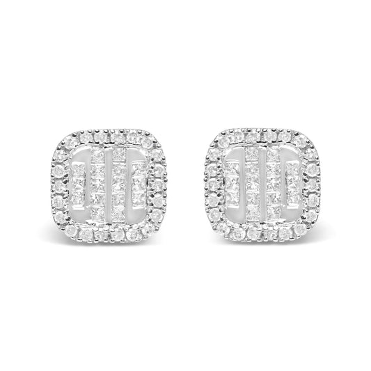 10K White Gold 7/8 Cttw Diamond Princess Composite and Halo Stud Earrings (I - J Color, I1 - I2 Clarity) - Jaazi Intl