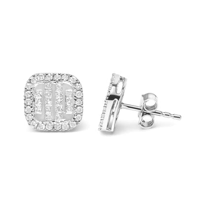 10K White Gold 7/8 Cttw Diamond Princess Composite and Halo Stud Earrings (I - J Color, I1 - I2 Clarity) - Jaazi Intl