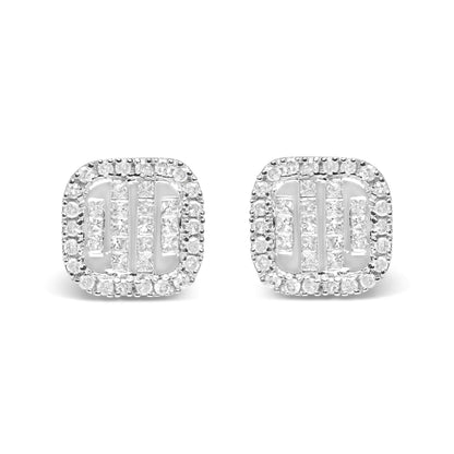 10K White Gold 7/8 Cttw Diamond Princess Composite and Halo Stud Earrings (I - J Color, I1 - I2 Clarity) - Jaazi Intl