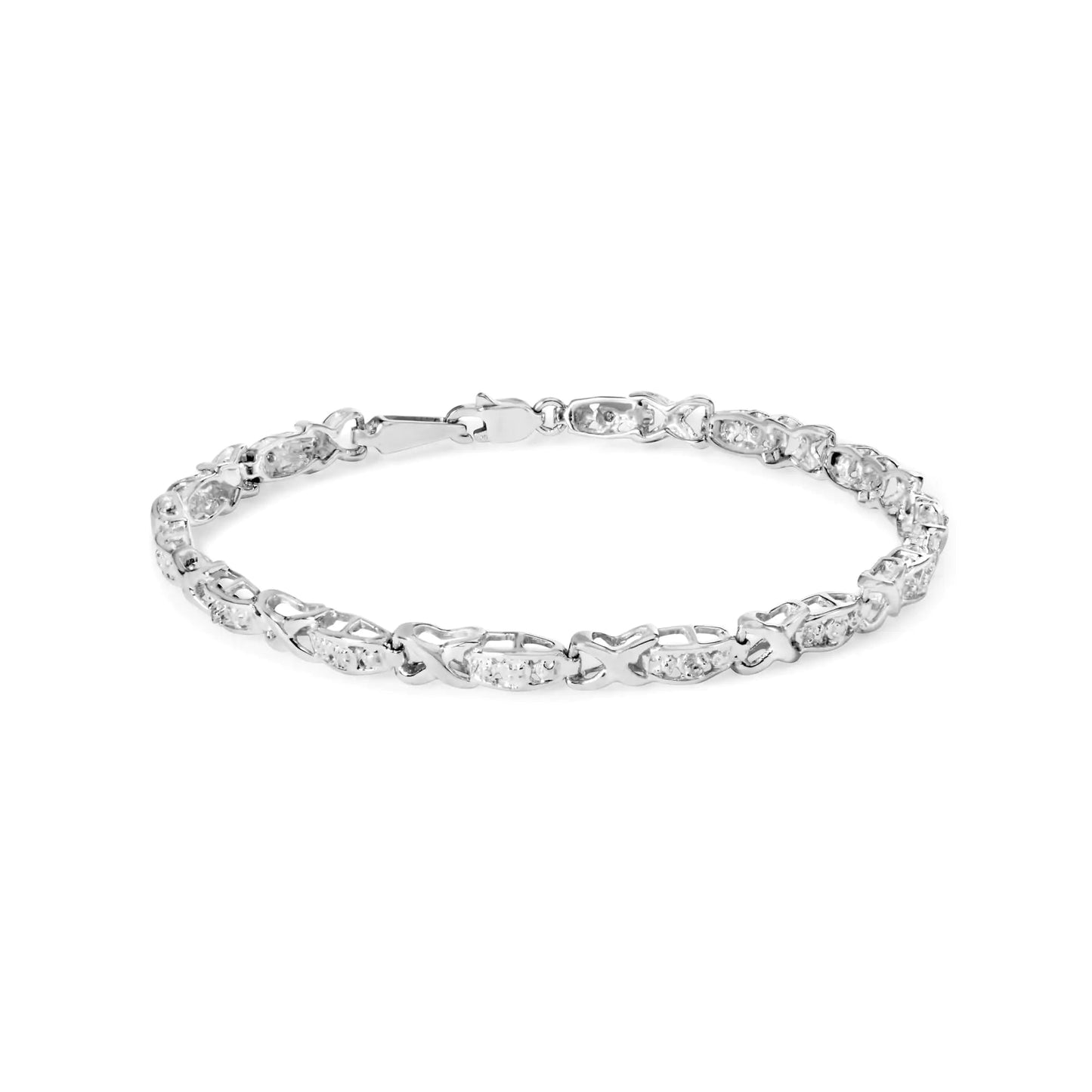 10K White Gold Diamond Accent "X" Link 7" Bracelet (I - J Color, I2 - I3 Clarity) - Jaazi International