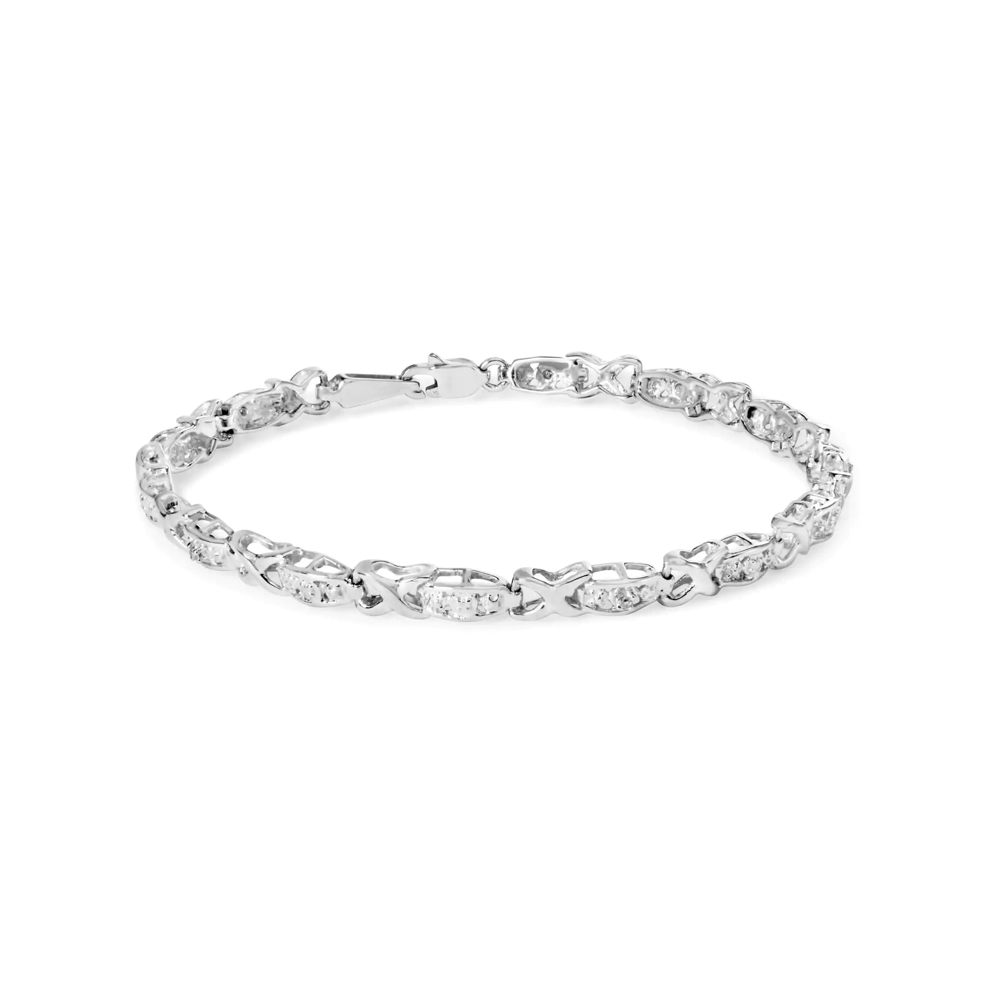 10K White Gold Diamond Accent "X" Link 7" Bracelet (I - J Color, I2 - I3 Clarity) - Jaazi International