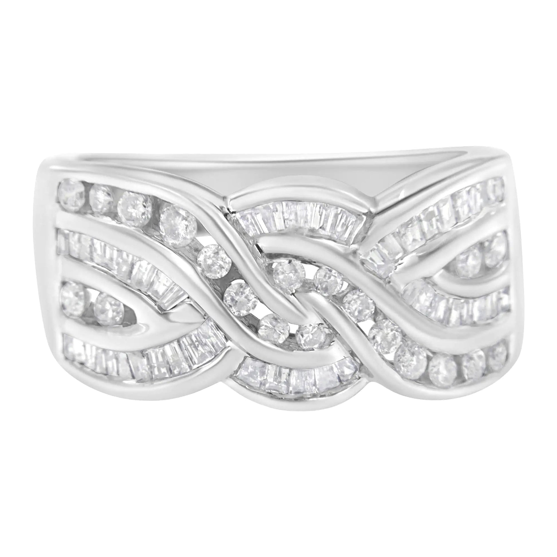 10K White Gold Diamond Bypass Ring (1 Cttw, H - I Color, I1 - I2 Clarity) - Jaazi Intl