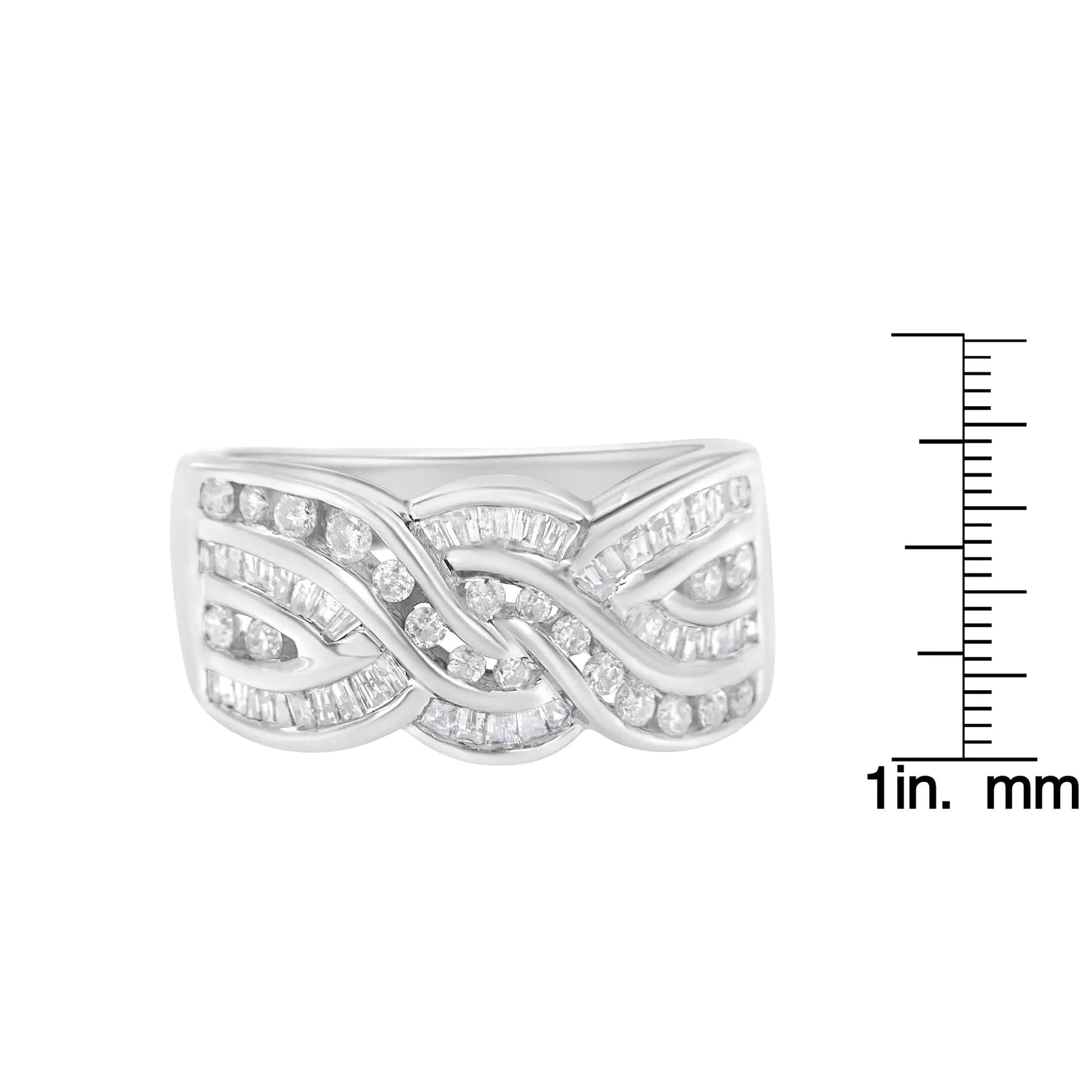 10K White Gold Diamond Bypass Ring (1 Cttw, H - I Color, I1 - I2 Clarity) - Jaazi Intl