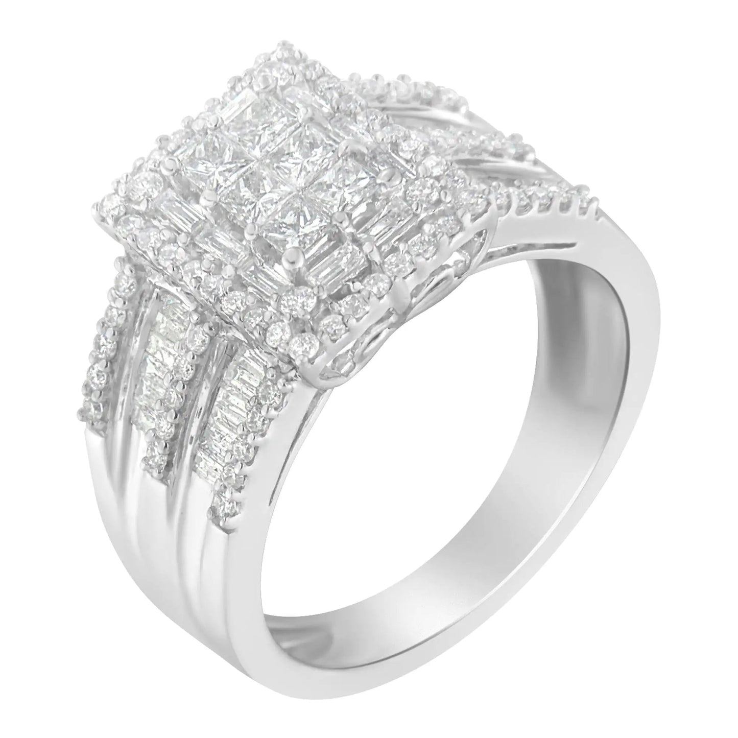 10K White Gold Diamond Cluster Ring (1 cttw, H - I Color, I1 - I2 Clarity) - Jaazi Intl