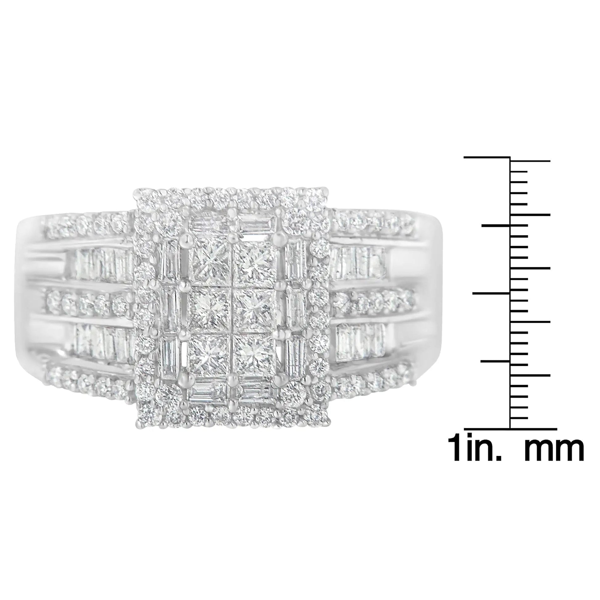 10K White Gold Diamond Cluster Ring (1 cttw, H - I Color, I1 - I2 Clarity) - Jaazi Intl