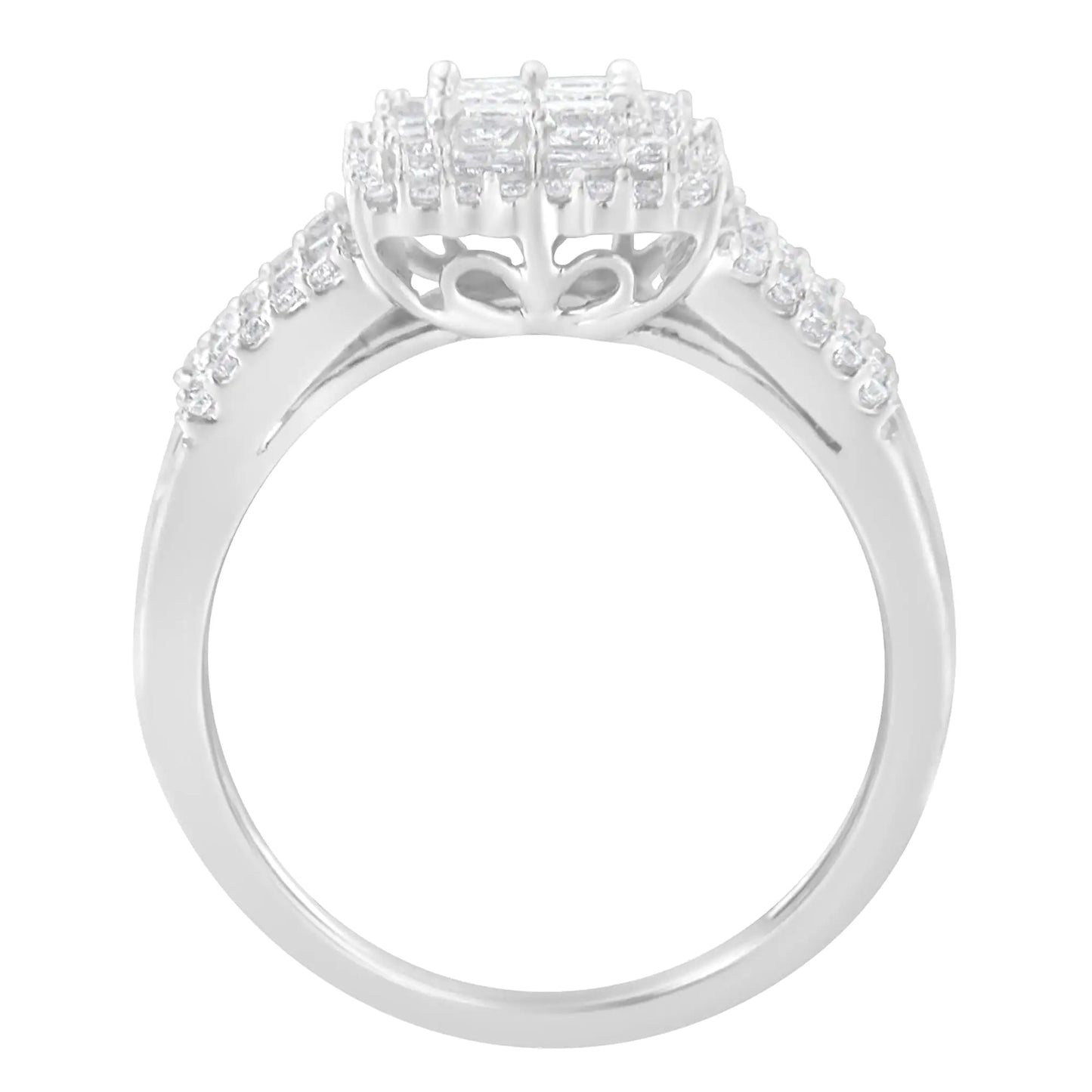 10K White Gold Diamond Cluster Ring (1 cttw, H - I Color, I1 - I2 Clarity) - Jaazi Intl