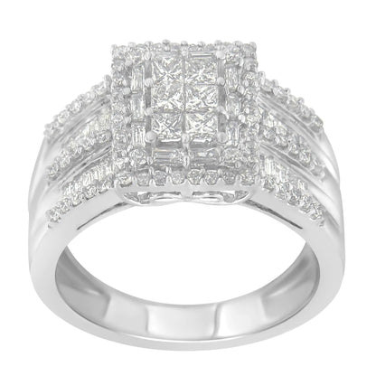 10K White Gold Diamond Cluster Ring (1 cttw, H - I Color, I1 - I2 Clarity) - Jaazi Intl