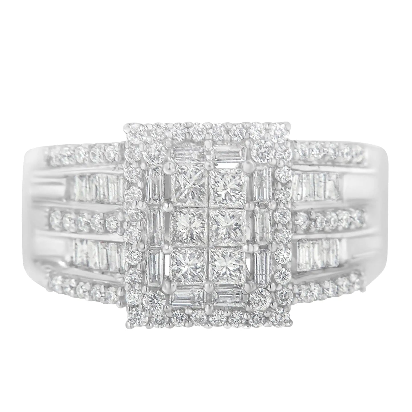 10K White Gold Diamond Cluster Ring (1 cttw, H - I Color, I1 - I2 Clarity) - Jaazi Intl