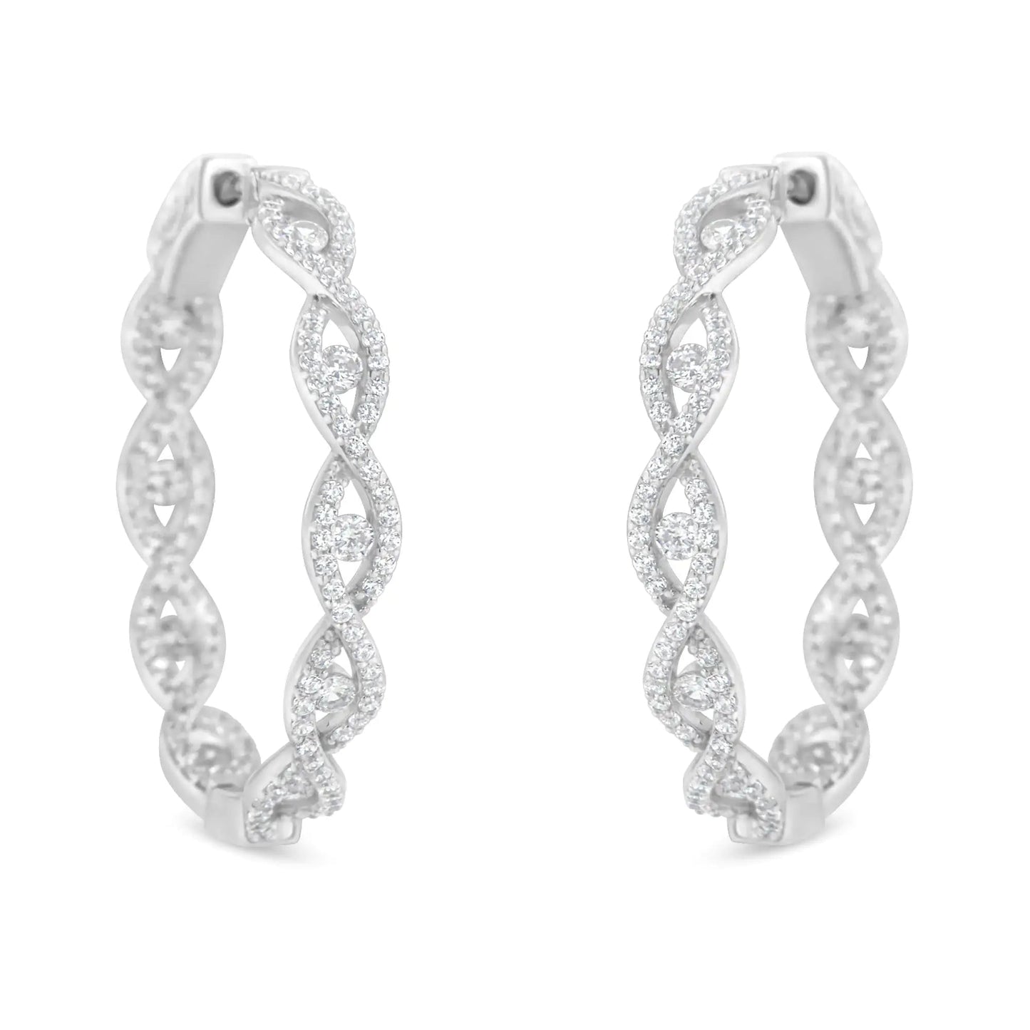 10K White Gold Diamond Hoop Earrings (1 1/2 cttw, H - I Color, I1 - I2 Clarity) - Jaazi Intl