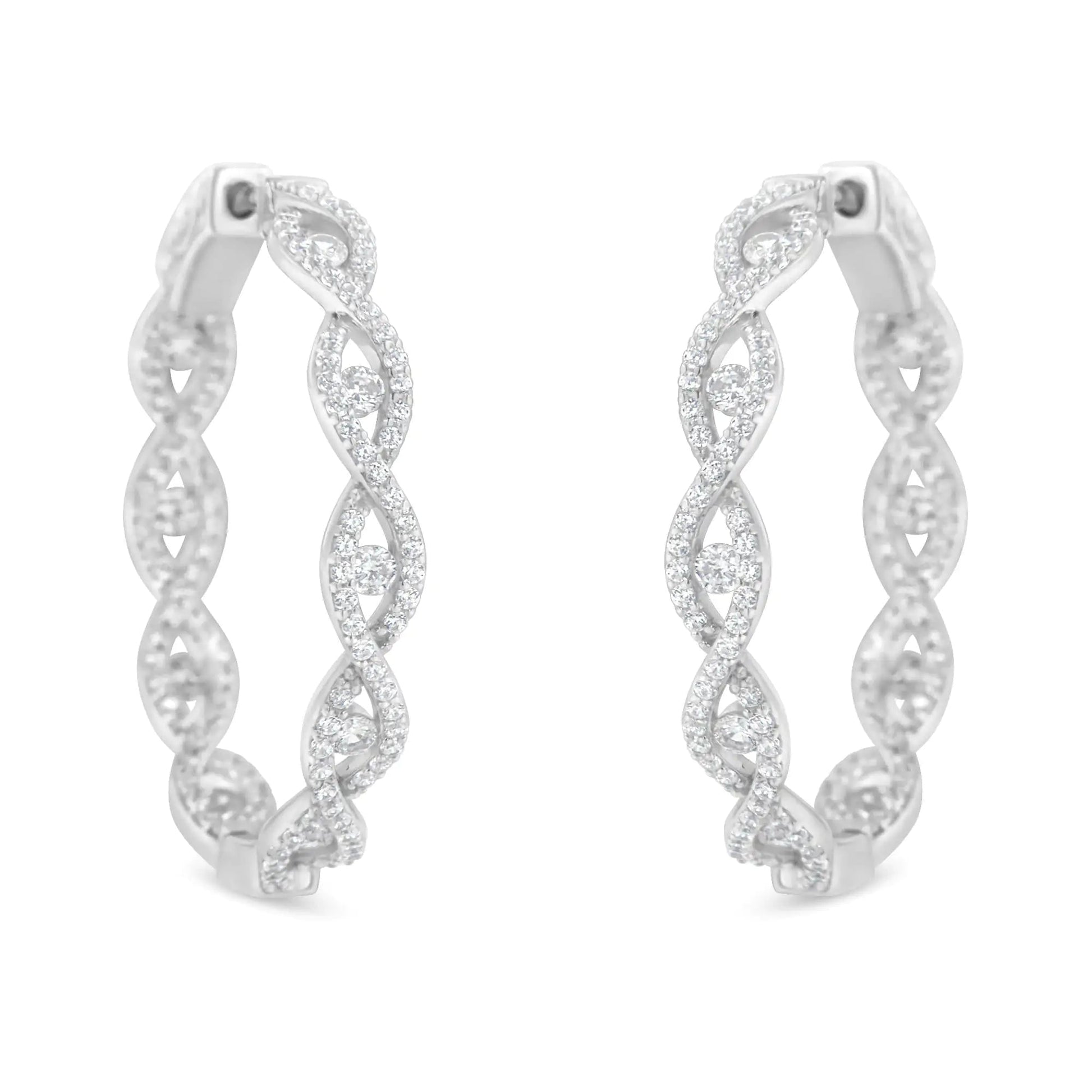 10K White Gold Diamond Hoop Earrings (1 1/2 cttw, H - I Color, I1 - I2 Clarity) - Jaazi Intl