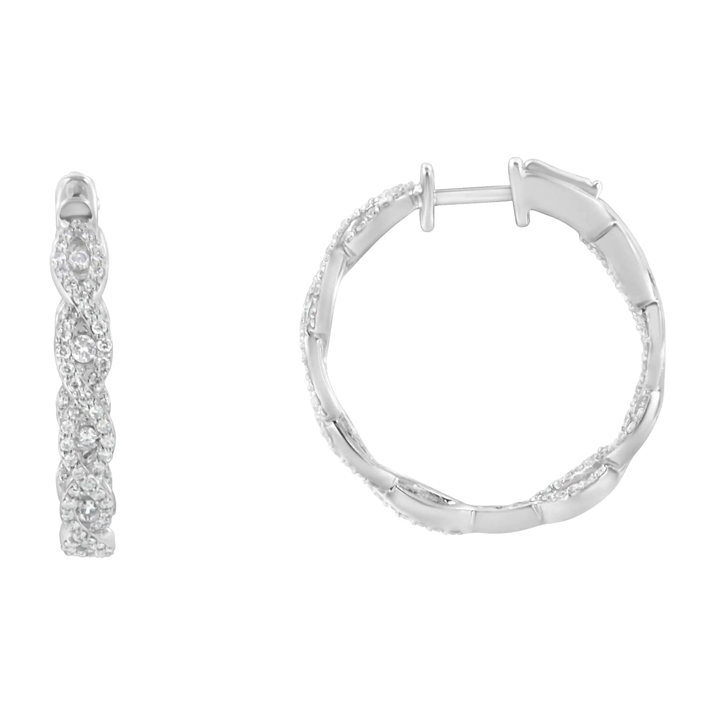 10K White Gold Diamond Hoop Earrings (1 1/2 cttw, H - I Color, I1 - I2 Clarity) - Jaazi Intl