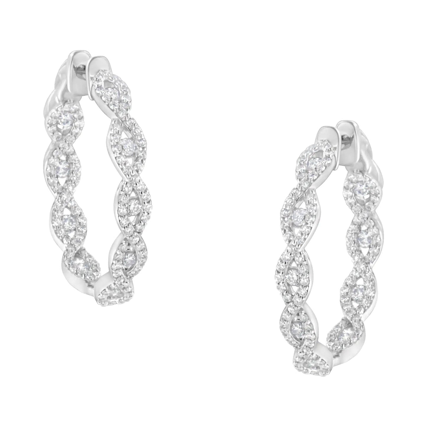 10K White Gold Diamond Hoop Earrings (1 1/2 cttw, H - I Color, I1 - I2 Clarity) - Jaazi Intl