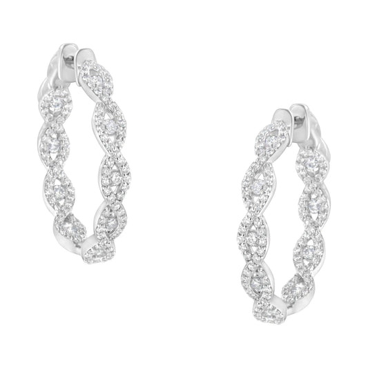 10K White Gold Diamond Hoop Earrings (1 1/2 cttw, H - I Color, I1 - I2 Clarity) - Jaazi Intl