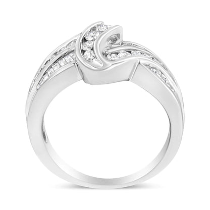 10K White Gold Ring 3/4 Cttw Round - Cut Diamond Bypass Ring (H - I Color, I2 - I3 Clarity) - Jaazi International