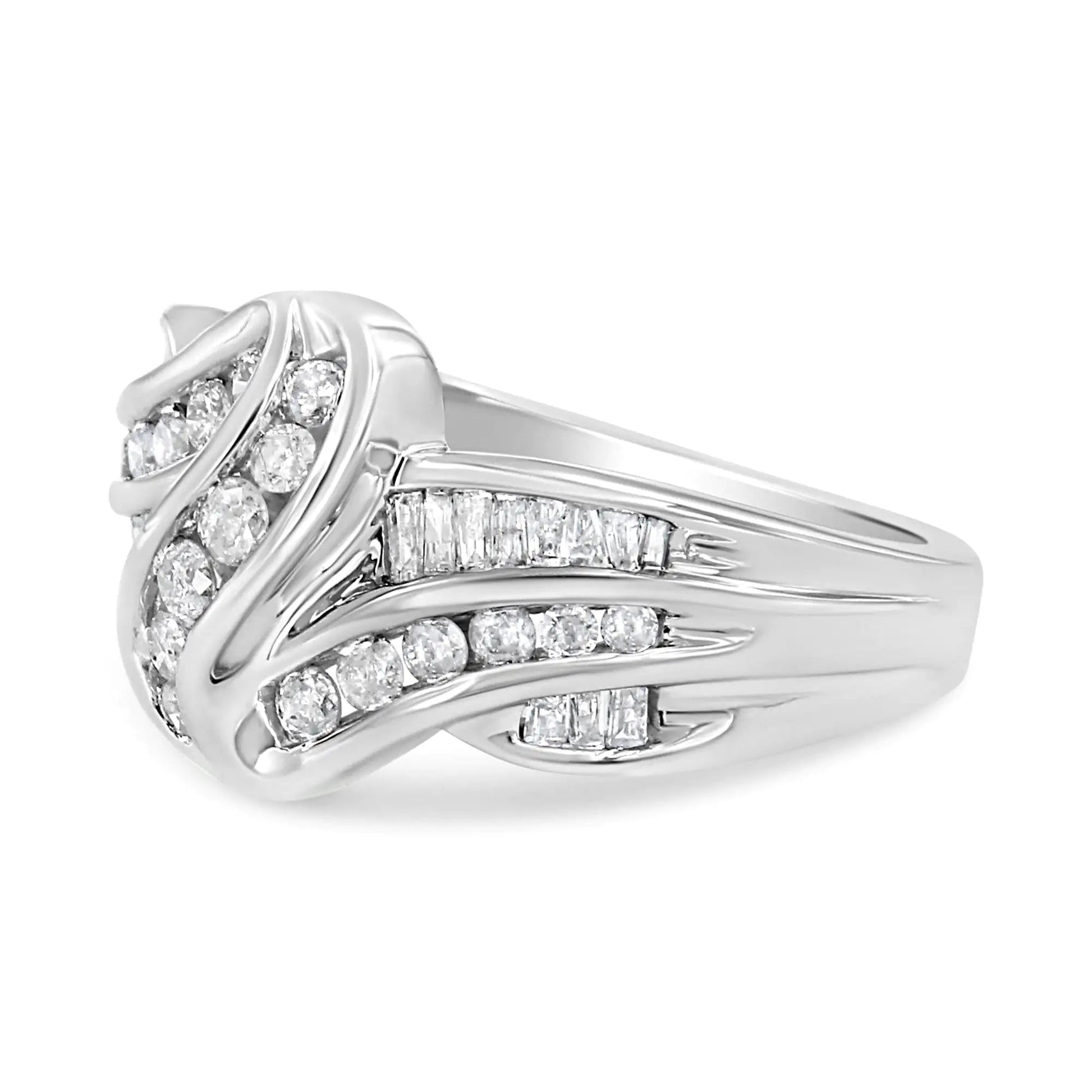 10K White Gold Ring 3/4 Cttw Round - Cut Diamond Bypass Ring (H - I Color, I2 - I3 Clarity) - Jaazi International