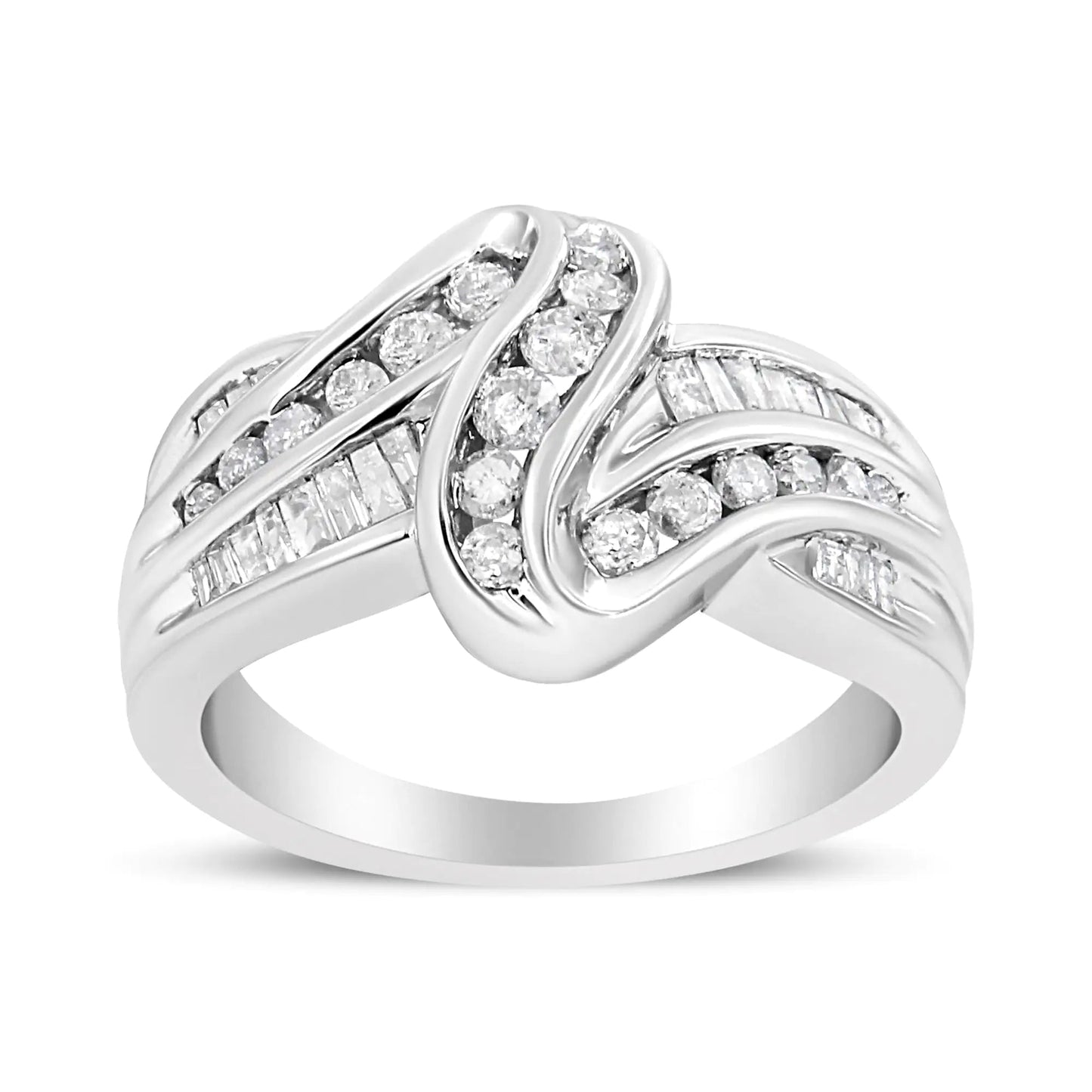 10K White Gold Ring 3/4 Cttw Round - Cut Diamond Bypass Ring (H - I Color, I2 - I3 Clarity) - Jaazi International