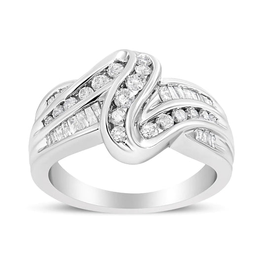 10K White Gold Ring 3/4 Cttw Round - Cut Diamond Bypass Ring (H - I Color, I2 - I3 Clarity) - Jaazi International