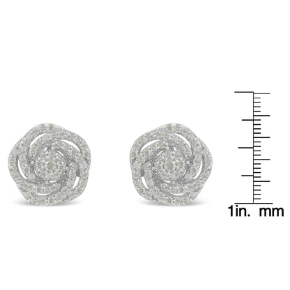 10k White Gold Rose - Cut Diamond Floral Cluster Earrings (1 cttw, I - J Color, I2 - I3 Clarity) - Jaazi Intl