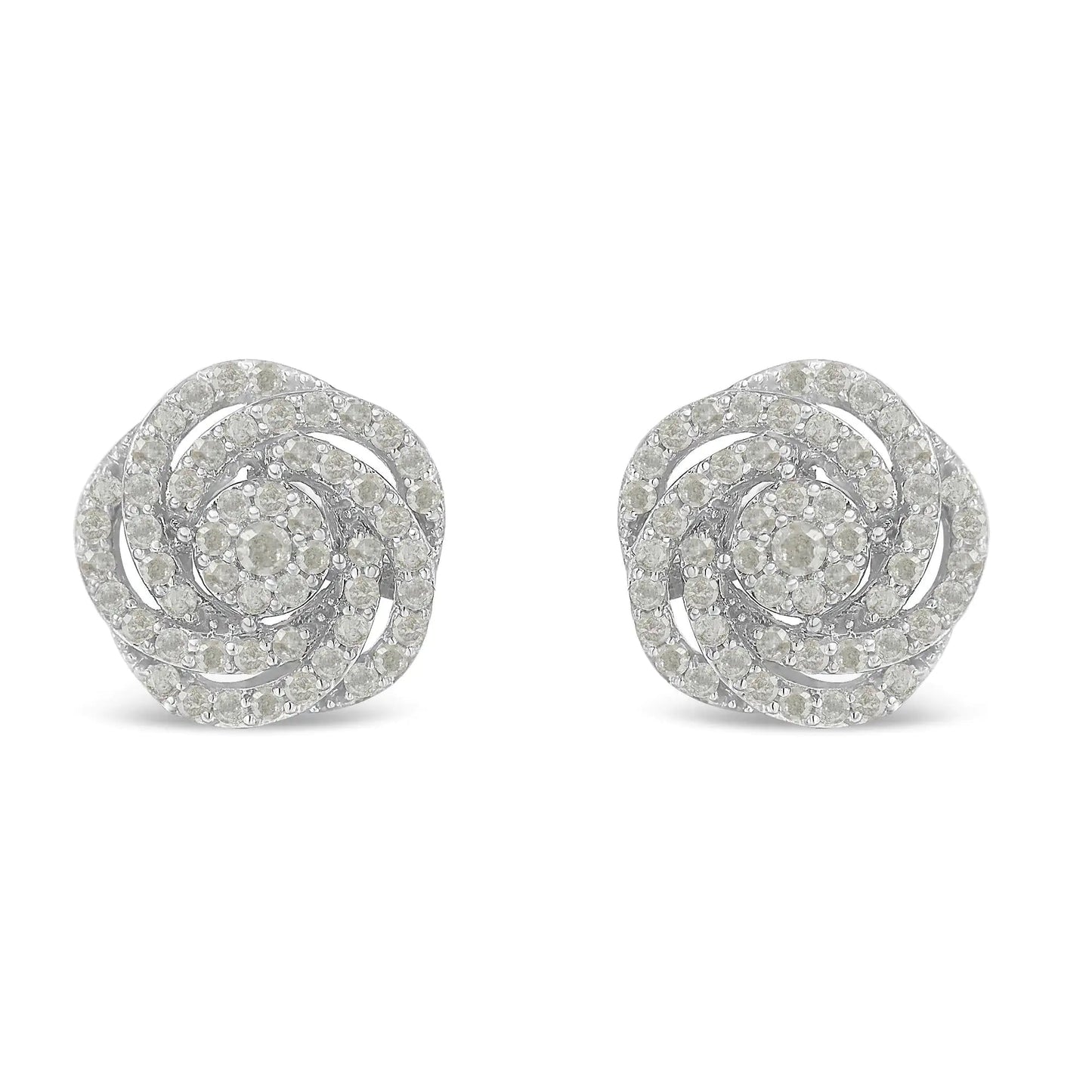 10k White Gold Rose - Cut Diamond Floral Cluster Earrings (1 cttw, I - J Color, I2 - I3 Clarity) - Jaazi Intl