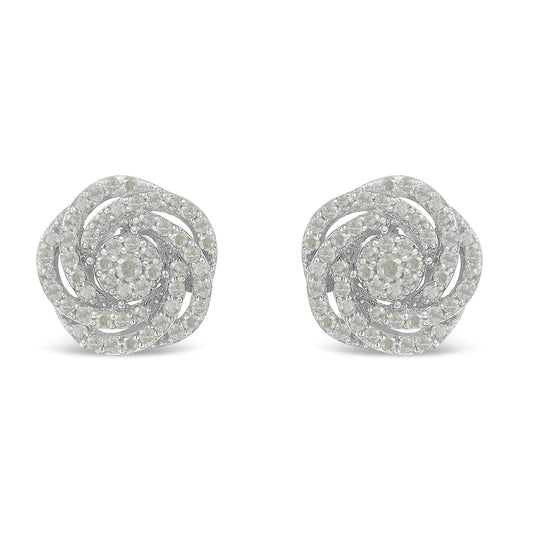 10k White Gold Rose - Cut Diamond Floral Cluster Earrings (1 cttw, I - J Color, I2 - I3 Clarity) - Jaazi Intl