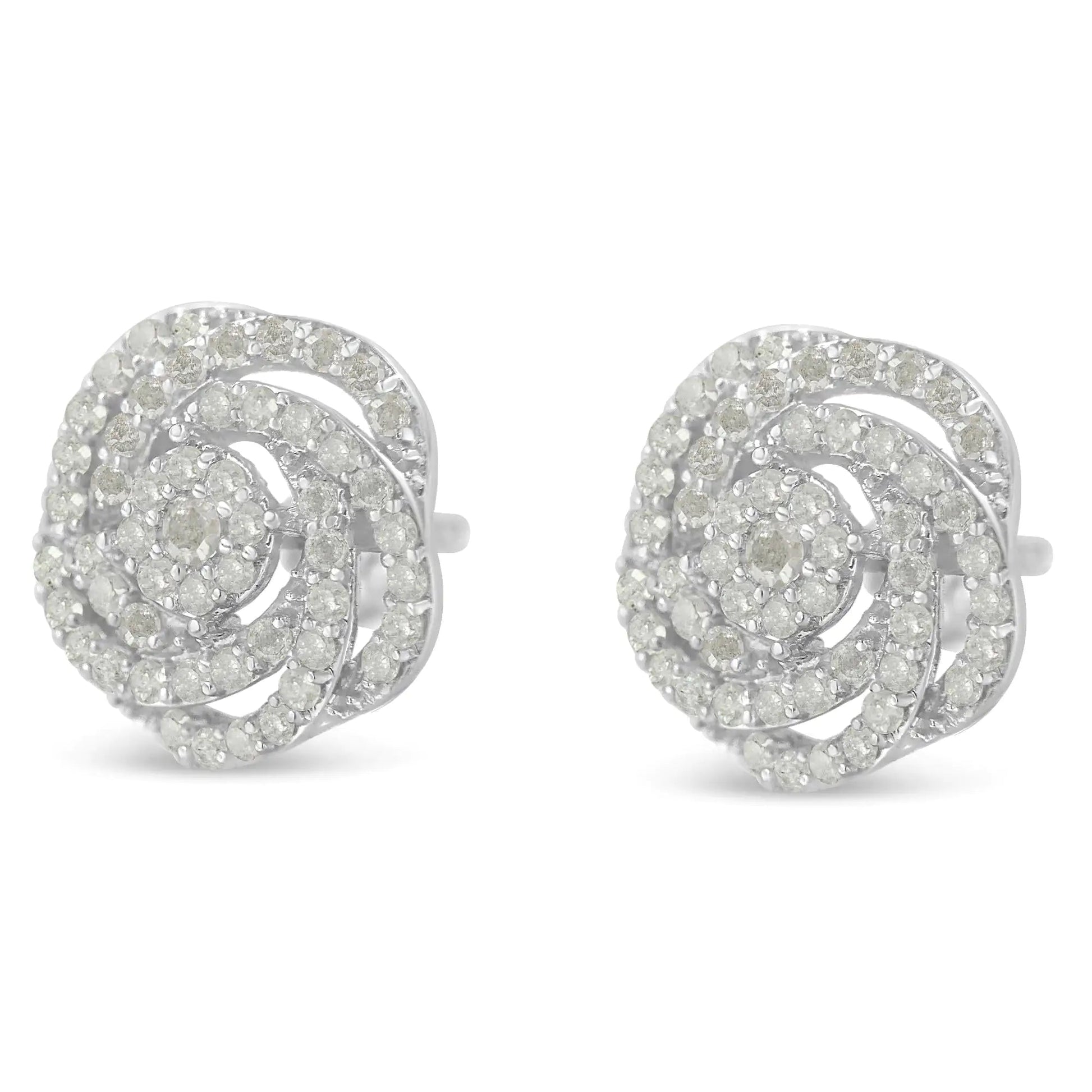 10k White Gold Rose - Cut Diamond Floral Cluster Earrings (1 cttw, I - J Color, I2 - I3 Clarity) - Jaazi Intl