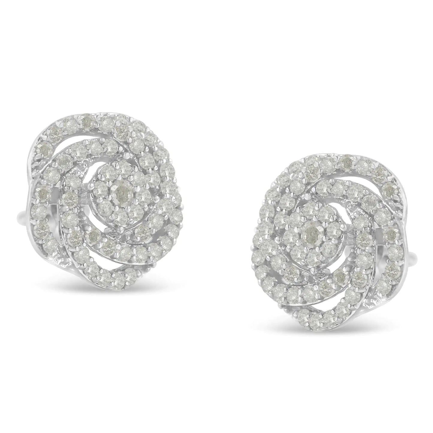 10k White Gold Rose - Cut Diamond Floral Cluster Earrings (1 cttw, I - J Color, I2 - I3 Clarity) - Jaazi Intl